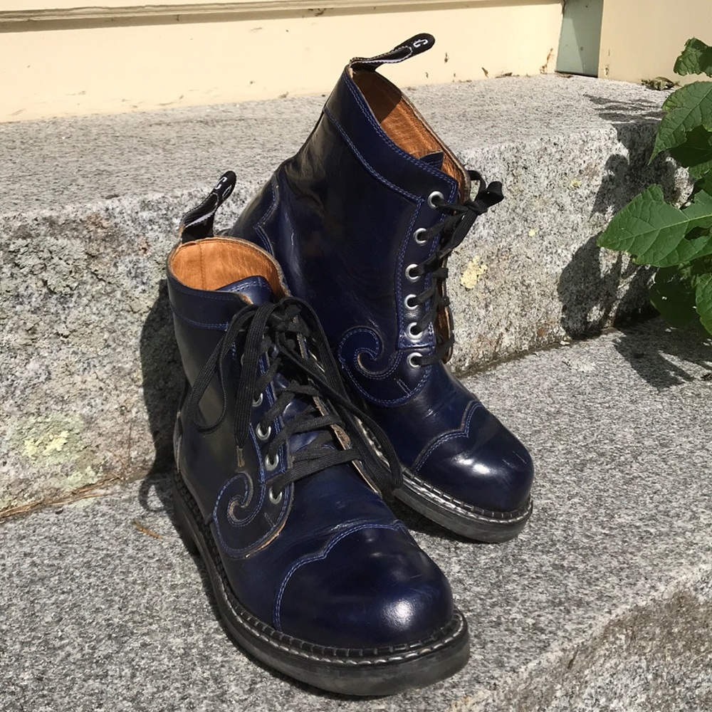 John Fluevog Angels Derby Swirl ankle boots blue 6